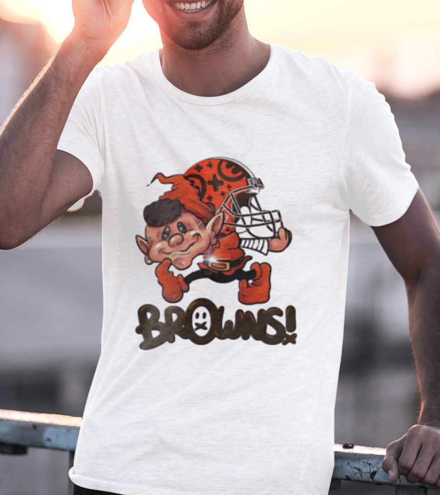 Cleveland Browns Elf Holding Football Helmet Browns T-Shirt
