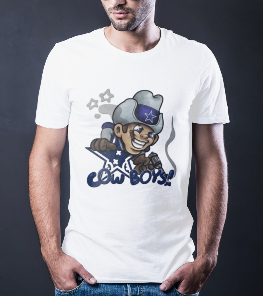 Dallas Cowboys Cartoon Cowboy Holding Revolver Cigar With Stars And Star Hat T-Shirt
