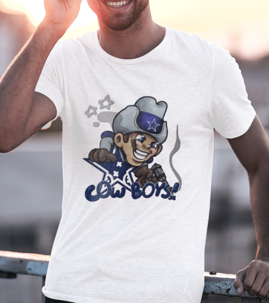 Dallas Cowboys Cartoon Cowboy Holding Revolver Cigar With Stars And Star Hat T-Shirt