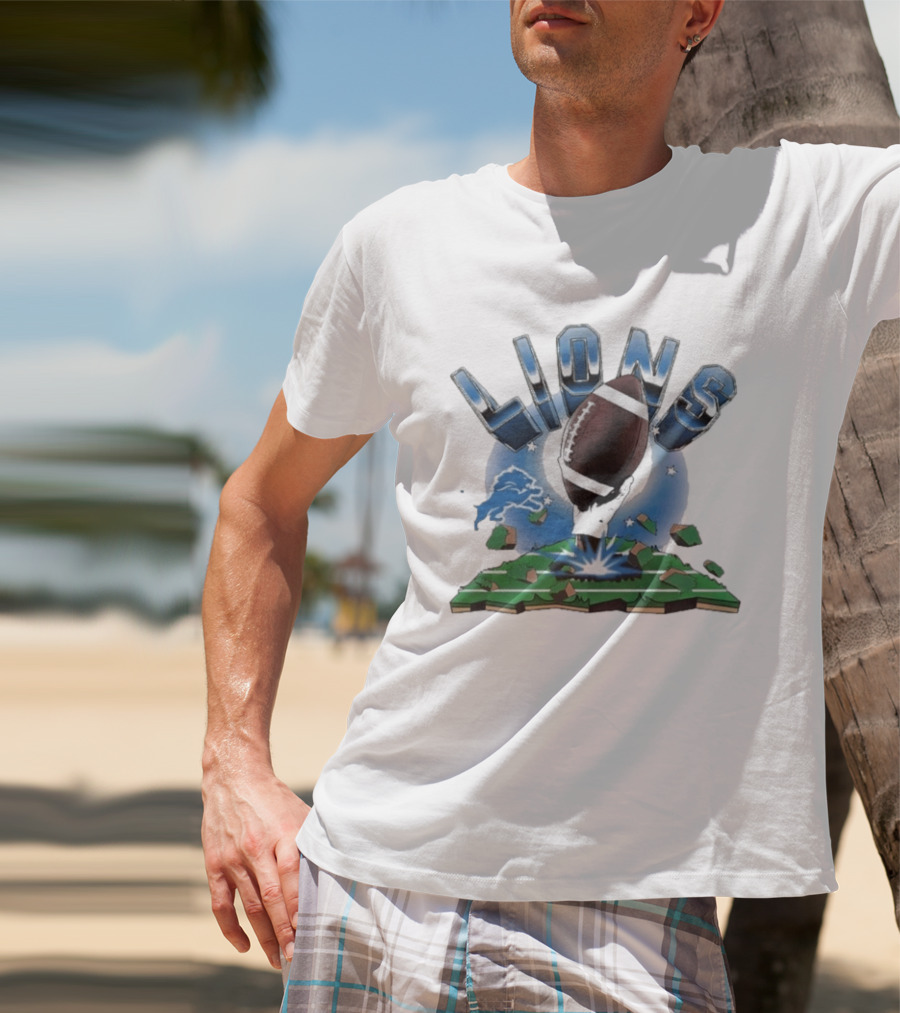 Lions Football Emblem With Exploding Earth T-Shirt
