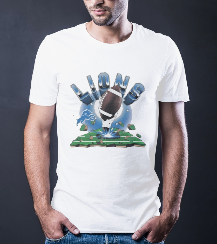 Lions Football Emblem With Exploding Earth T-Shirt