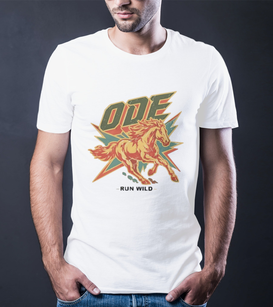 Ode Run Wild Distressed Horse Lightning Bolt Vintage Equine T-Shirt