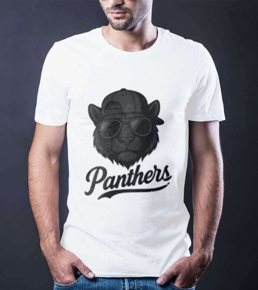 Panthers Cool Cat In Sunglasses And Baseball Cap T-Shirt
