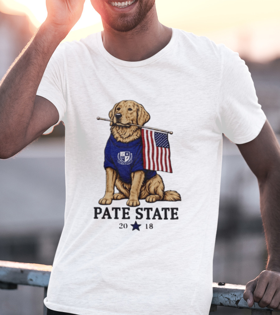 Pate State 2018 Golden Retriever American Flag T-Shirt