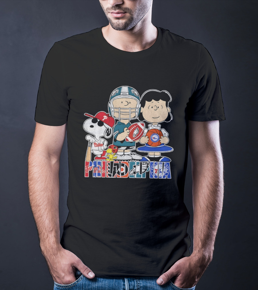 Peanuts Philadelphia Phillies Eagles 76ers Sports Characters T-Shirt