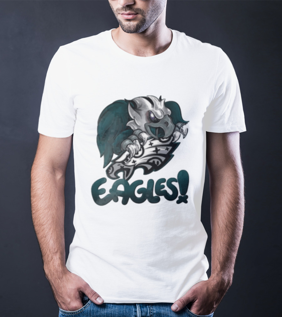 Philadelphia Eagles Aggressive Cartoon Eagle With Shield T-Shirt