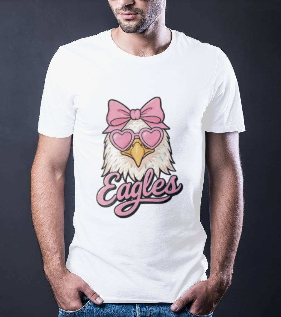 Philadelphia Eagles Cute Eagle Pink Bow Heart Sunglasses T-Shirt