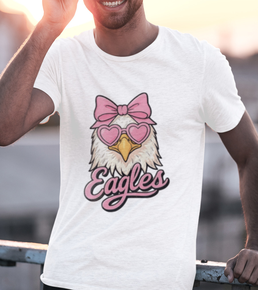 Philadelphia Eagles Cute Eagle Pink Bow Heart Sunglasses T-Shirt