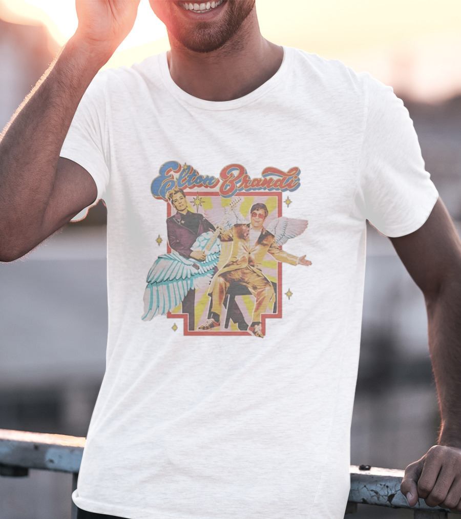 Elton John Brandi Carlile Winged Duo With Golden Outfit And Guitar T-Shirt