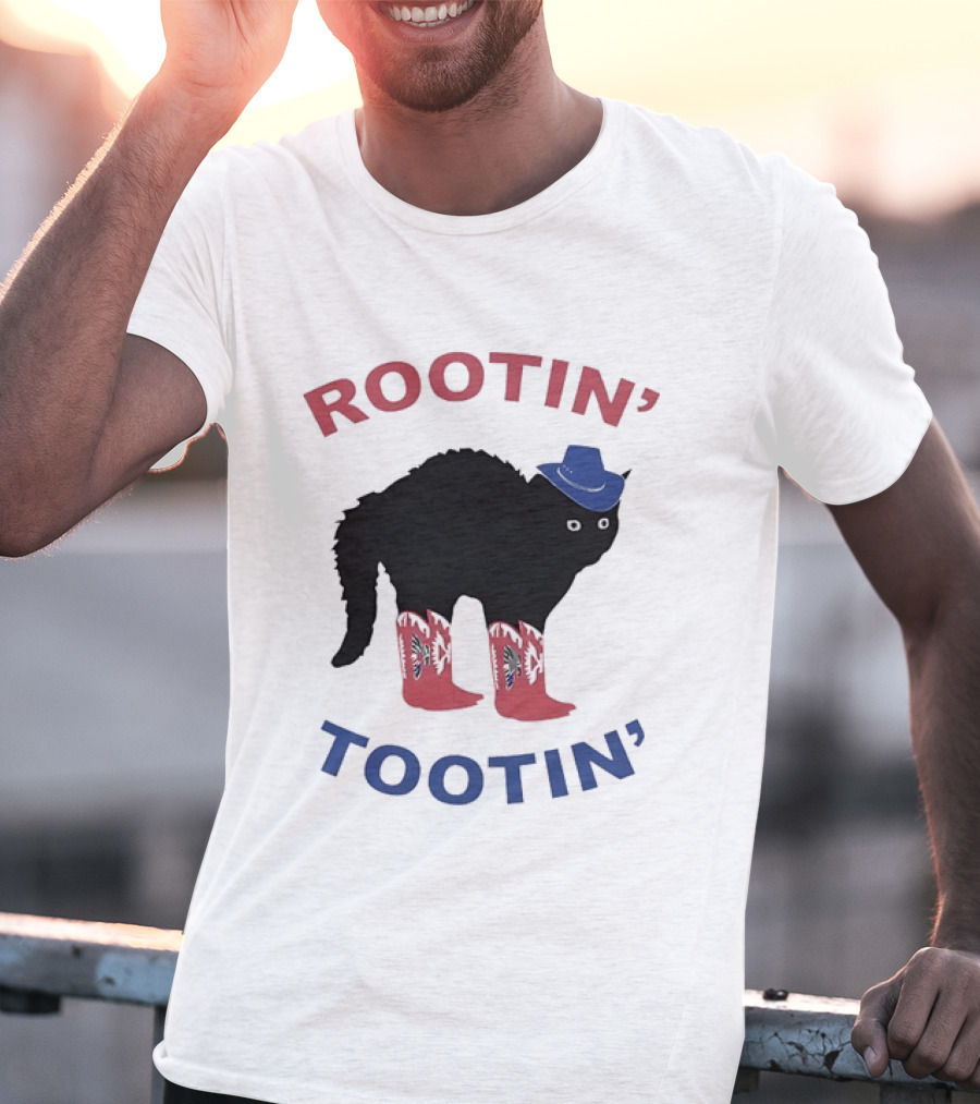 Rootin' Tootin' Cowboy Cat With Blue Hat And Red Boots T-Shirt