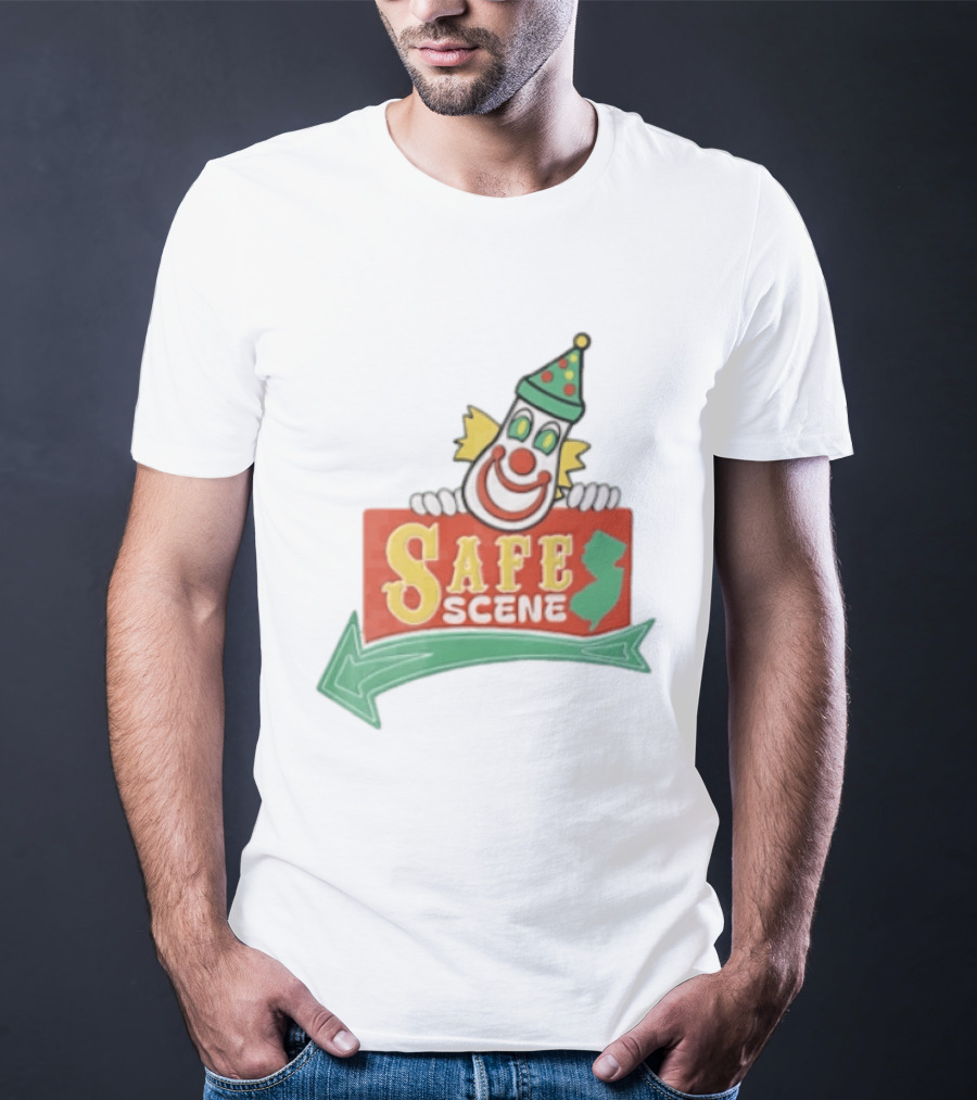 Safe Scene Clown Holding New Jersey Map Sign T-Shirt