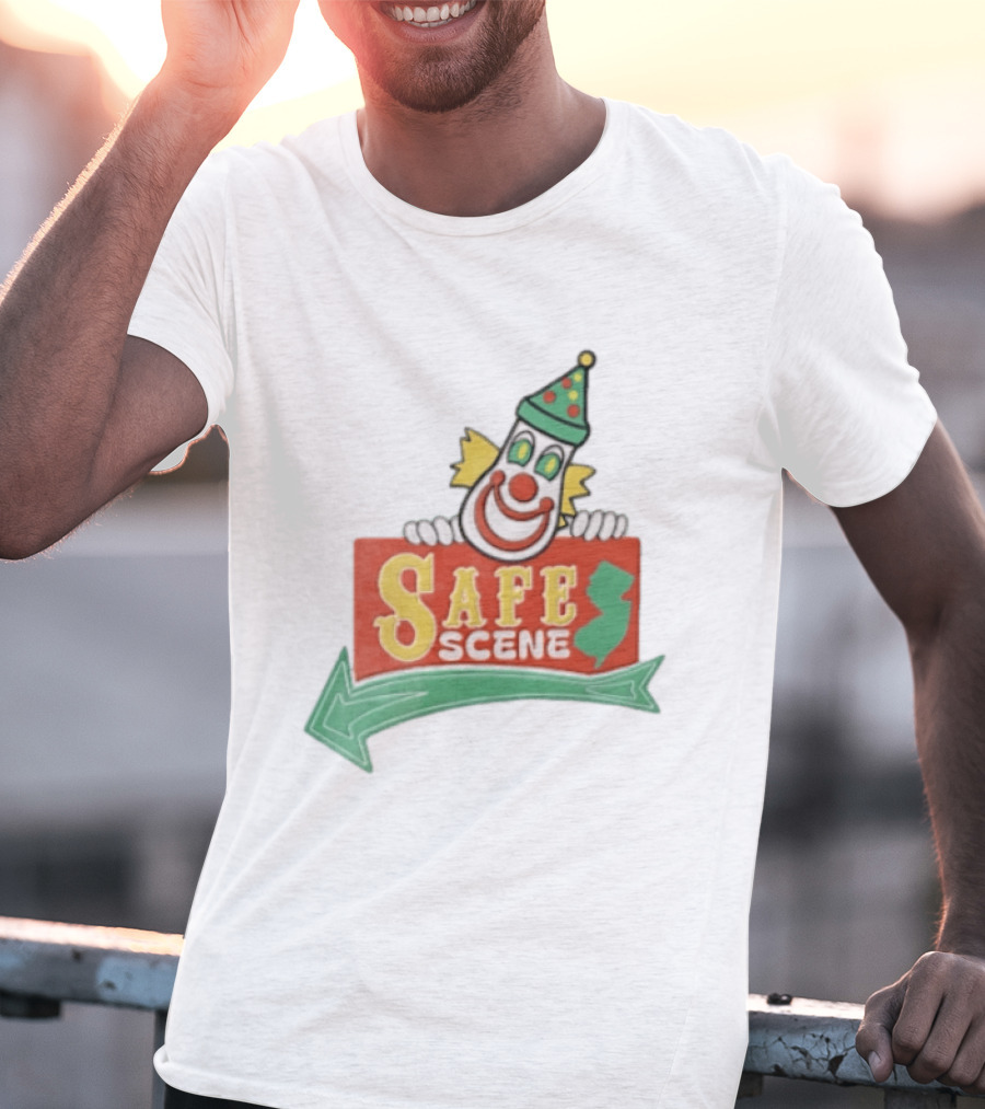 Safe Scene Clown Holding New Jersey Map Sign T-Shirt