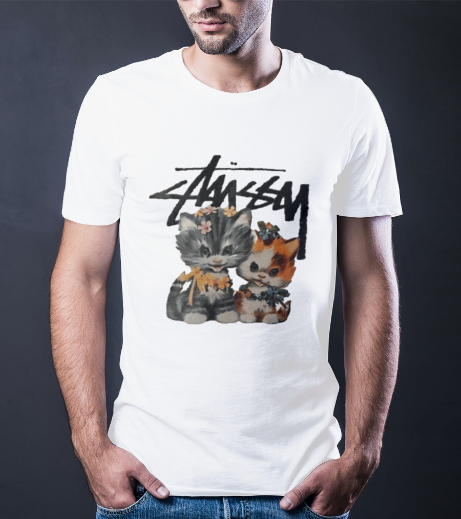 Stussy Two Kittens Flower Garlands T-Shirt