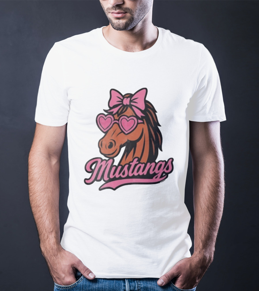 Mustangs Horse Pink Bow Heart Sunglasses T-Shirt