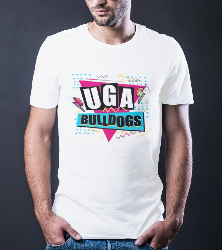UGA Bulldogs Pink Triangle Lightning Bolts Scribbles T-Shirt