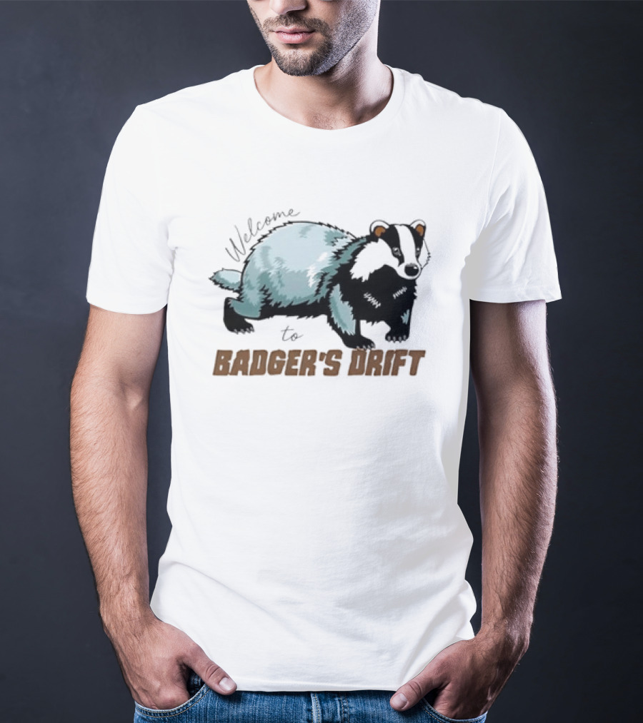 Welcome To Badger's Drift Cartoon Badger Walking Black And White Fur T-Shirt