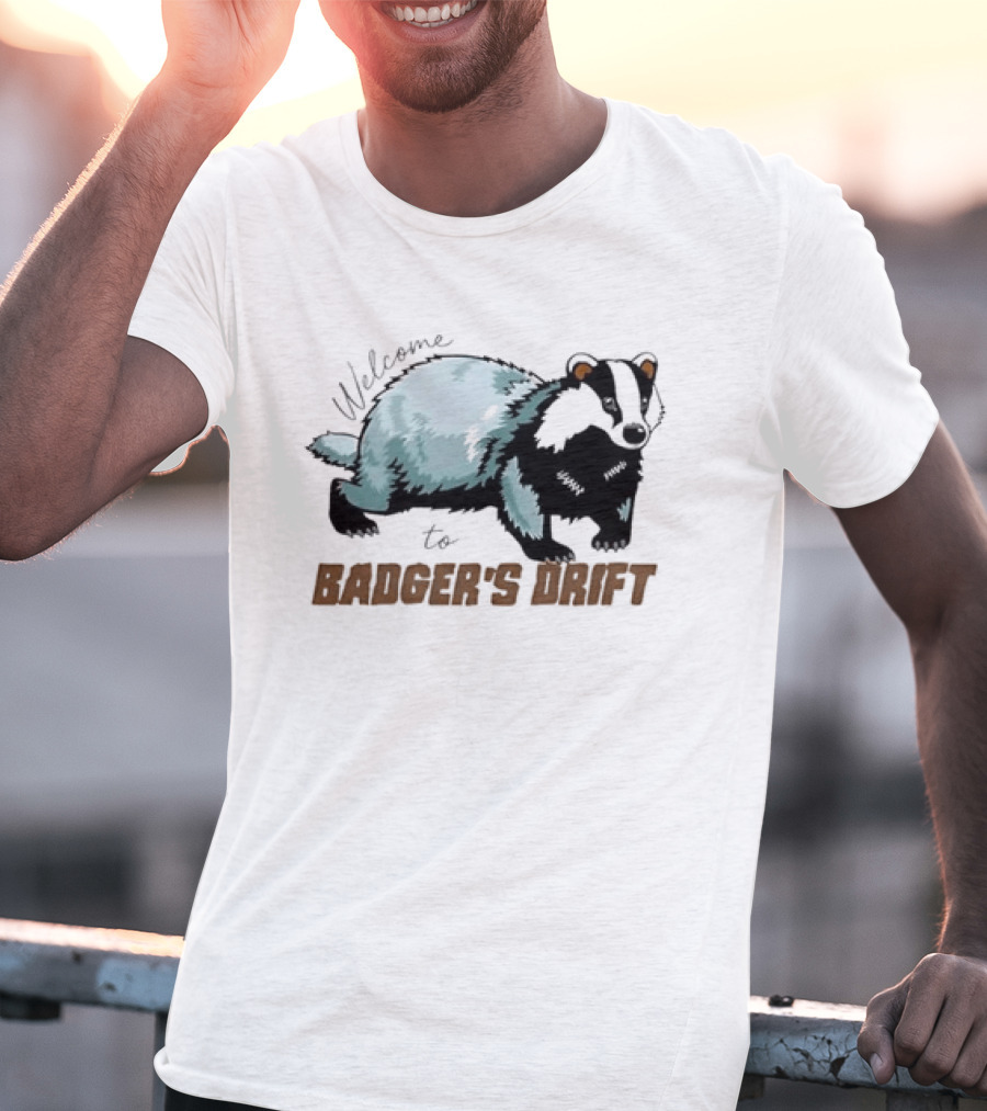 Welcome To Badger's Drift Cartoon Badger Walking Black And White Fur T-Shirt