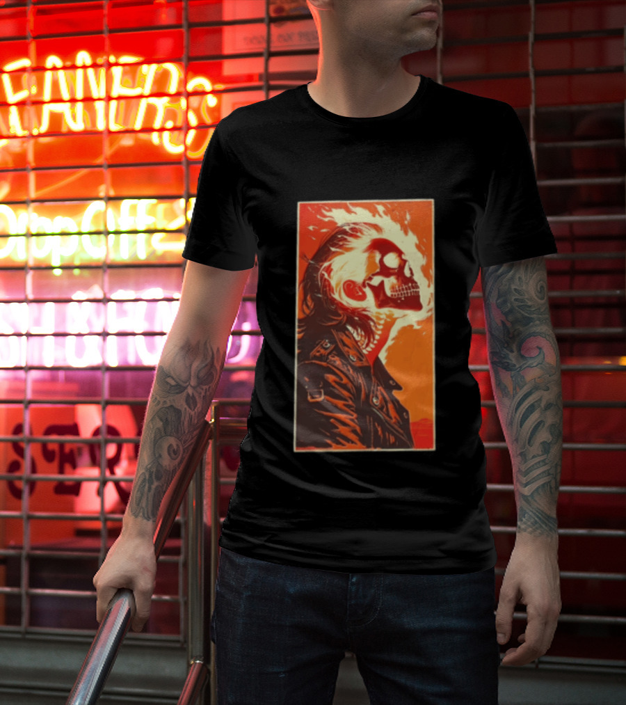 Burnout Flaming Skull Leather Jacket Man Fiery T-Shirt
