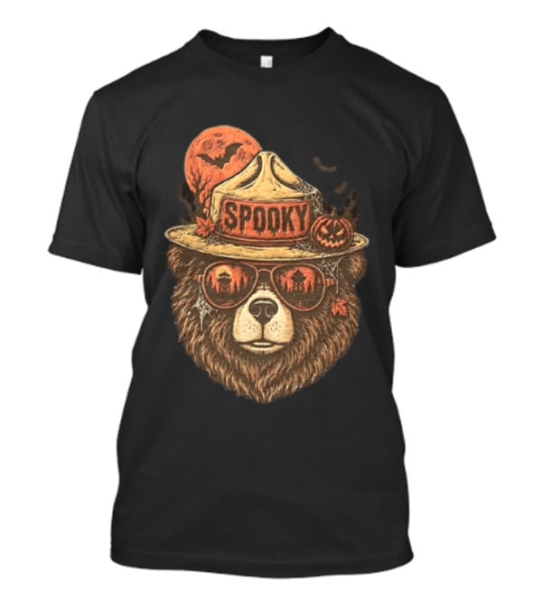 Smokey Bear Spooky Halloween Fire Lookout Forest Ranger Pumpkin Bats T-Shirt