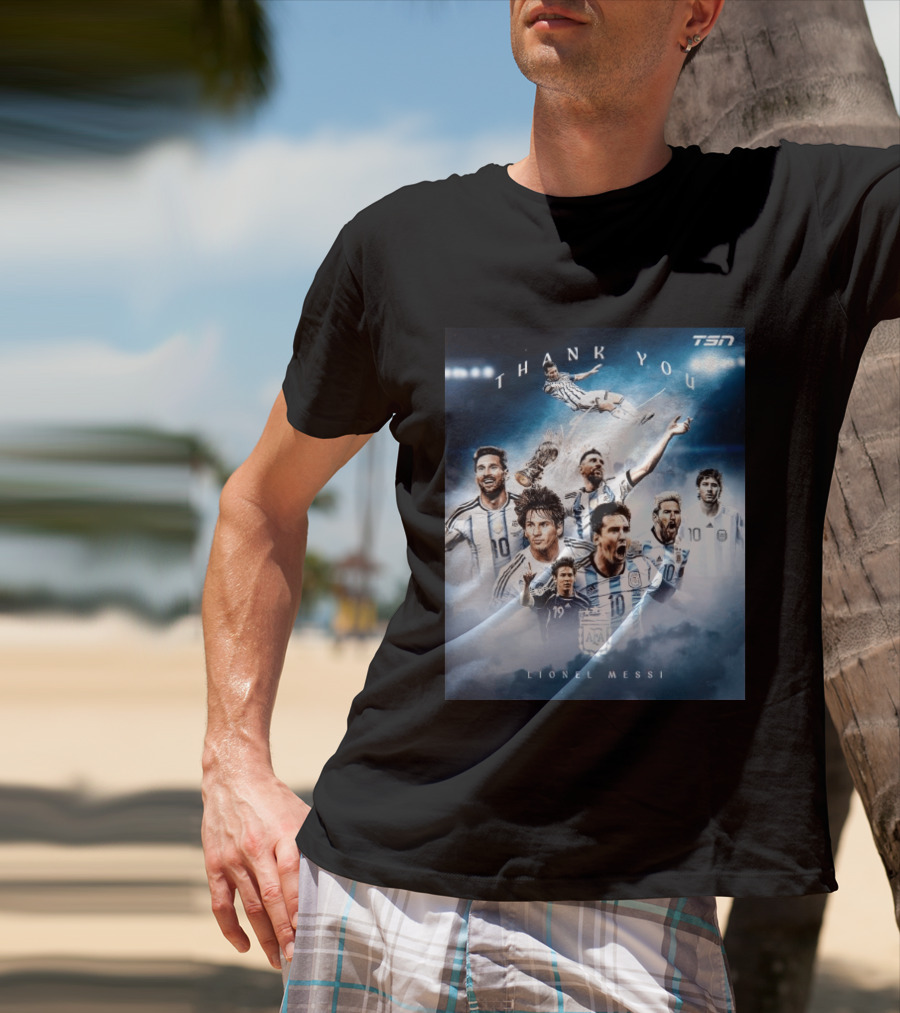 Thank You Lionel Messi TSN Argentina Soccer Legend With Trophy And Team Moments T-Shirt