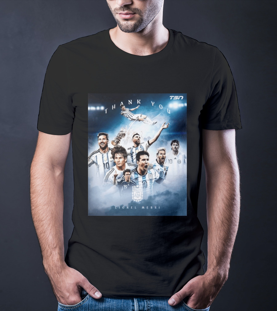 Thank You Lionel Messi TSN Argentina Soccer Legend With Trophy And Team Moments T-Shirt