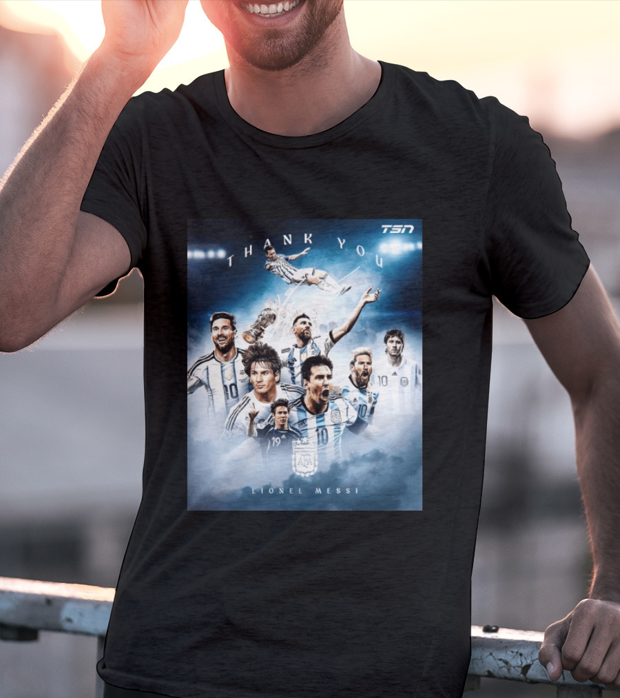 Thank You Lionel Messi TSN Argentina Soccer Legend With Trophy And Team Moments T-Shirt