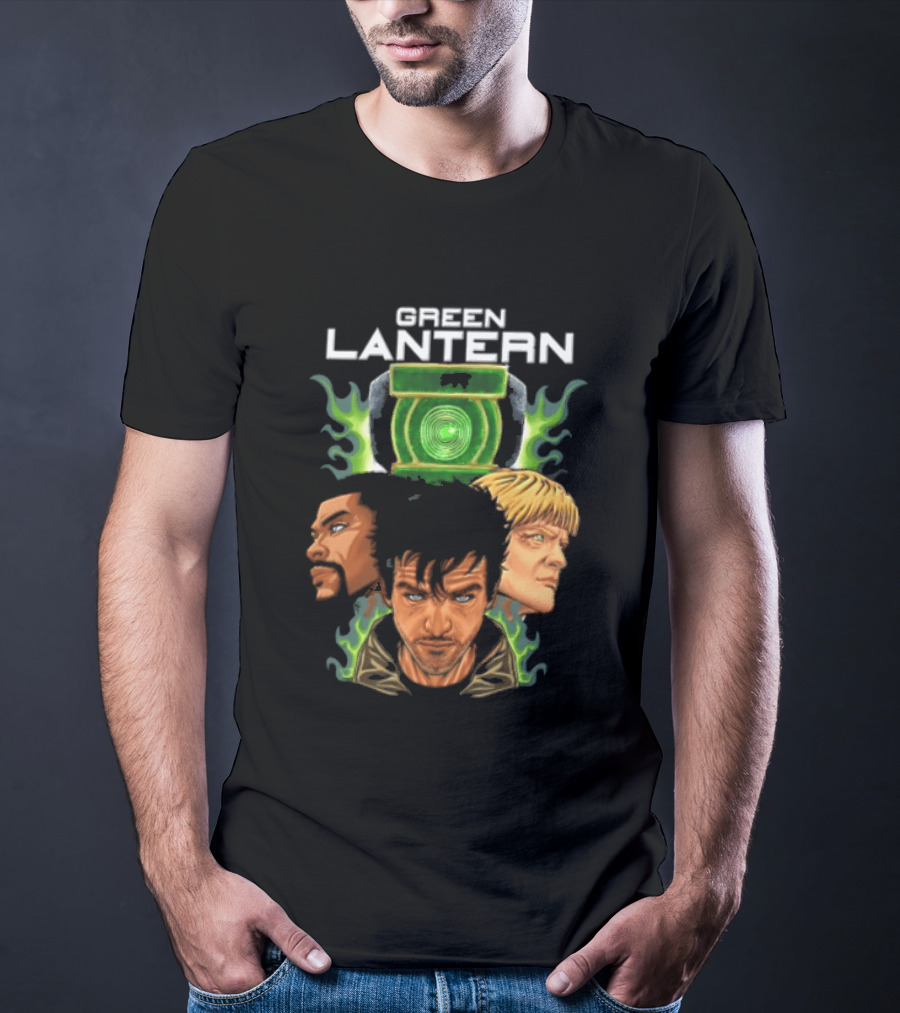 Green Lantern Glowing Eyes With Symbol Featuring Three Characters T-Shirt