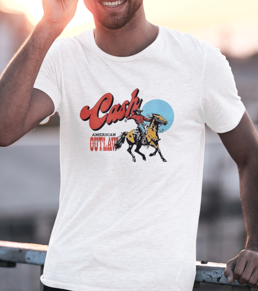 Cash American Outlaw Cowboy Riding Horse T-Shirt