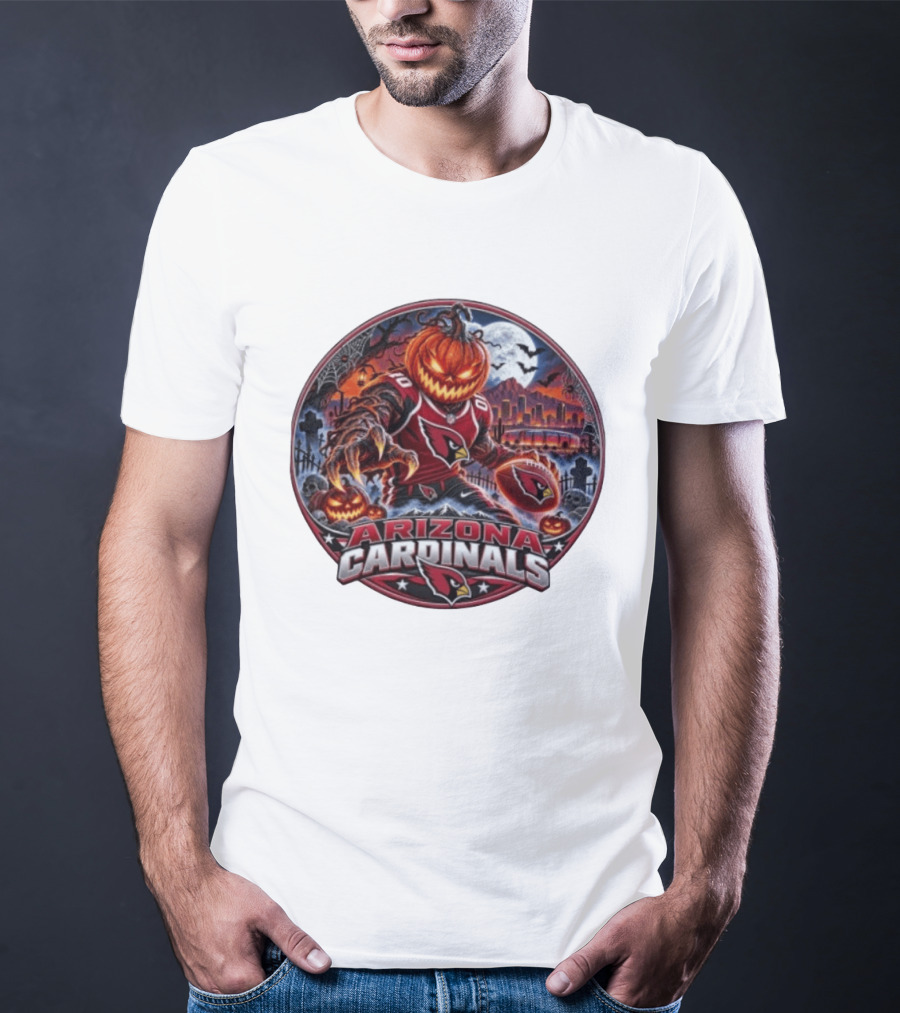 Arizona Cardinals Halloween Jack O' Lantern Football Spooky City Skyline T-Shirt