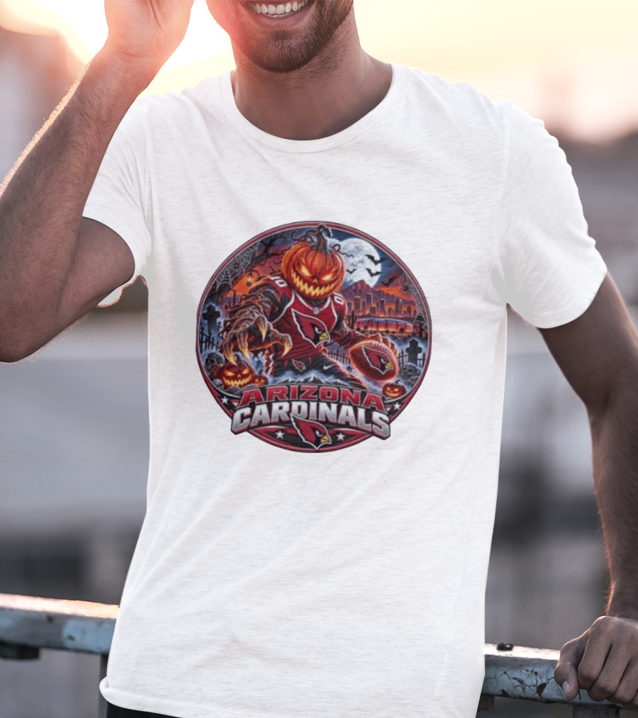 Arizona Cardinals Halloween Jack O' Lantern Football Spooky City Skyline T-Shirt