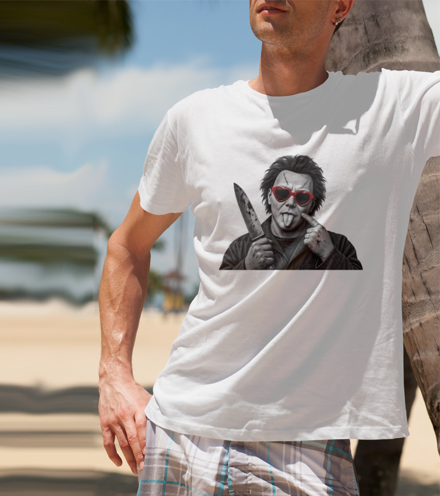 Michael Myers Heart Sunglasses Knife Halloween T-Shirt