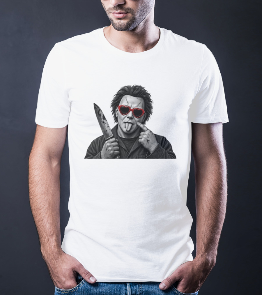 Michael Myers Heart Sunglasses Knife Halloween T-Shirt