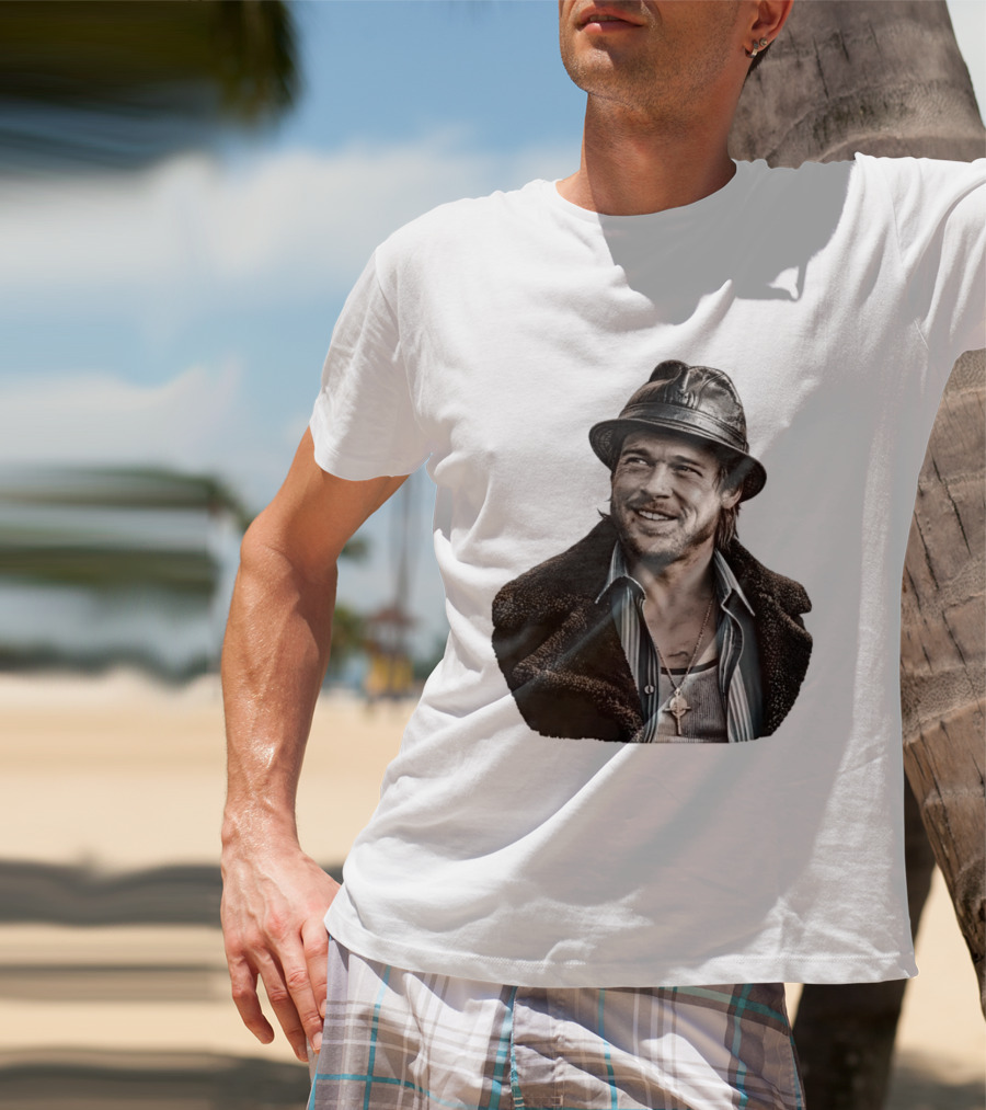 Brad Pitt Leather Jacket And Hat Style Killing Them Softly Jackie Cogan T-Shirt