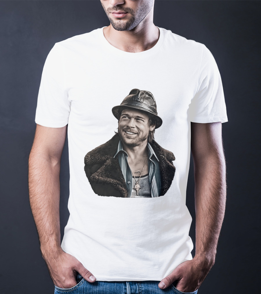 Brad Pitt Leather Jacket And Hat Style Killing Them Softly Jackie Cogan T-Shirt
