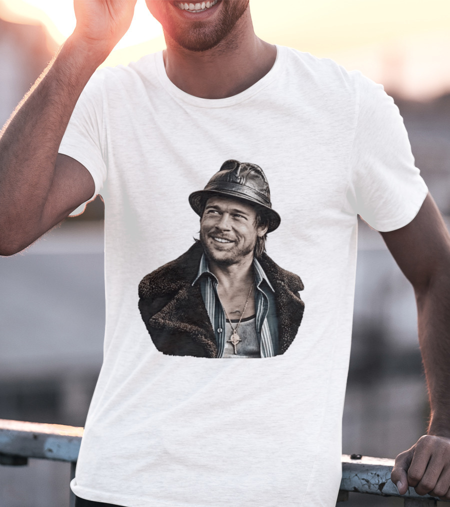Brad Pitt Leather Jacket And Hat Style Killing Them Softly Jackie Cogan T-Shirt