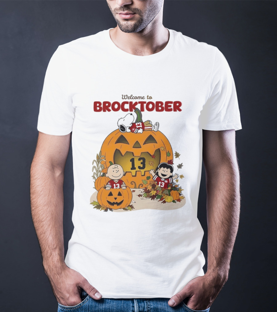 Brock Purdy San Francisco 49ers Welcome To Brocktober Peanuts Halloween Pumpkin Snoopy Charlie Brown T-Shirt