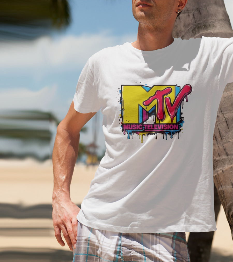 MTV Music Television 90s Nostalgia Bold Neon Drip T-Shirt