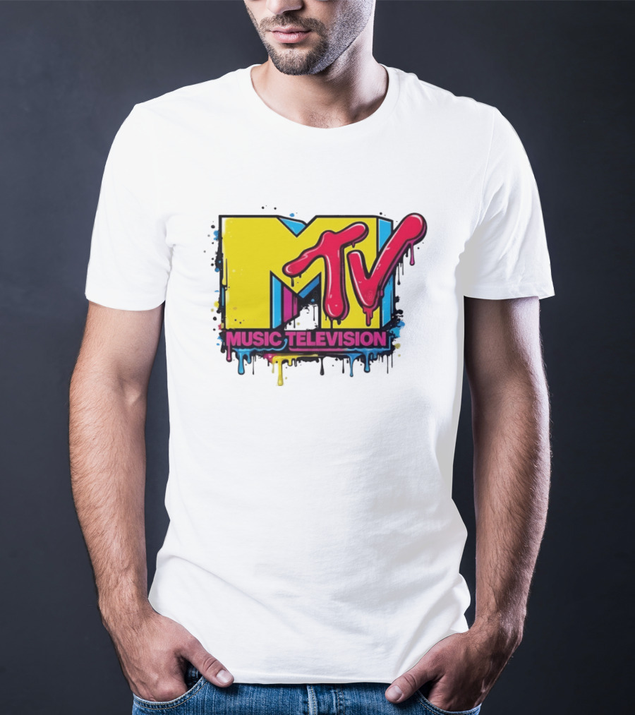 MTV Music Television 90s Nostalgia Bold Neon Drip T-Shirt