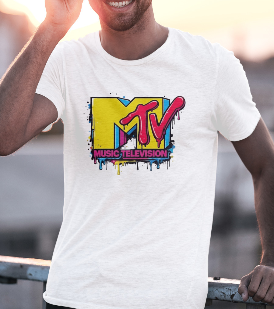 MTV Music Television 90s Nostalgia Bold Neon Drip T-Shirt
