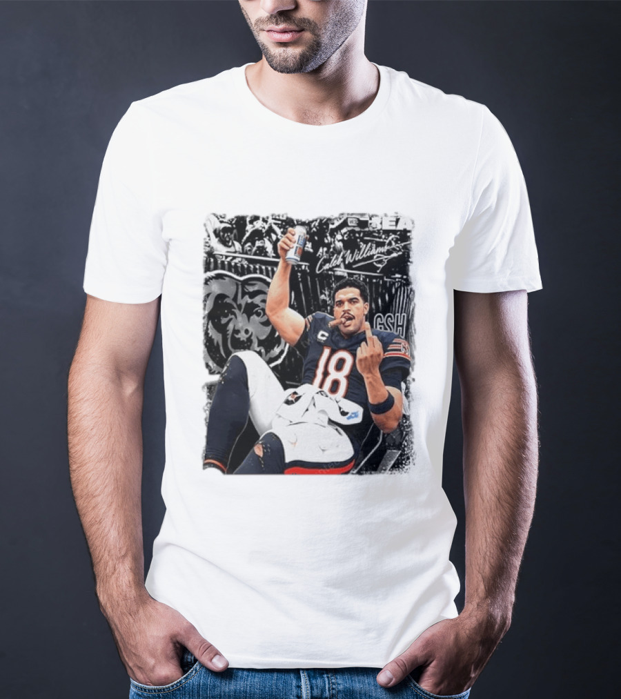 Caleb Williams Chicago Bears Drinking Beer And Smoking Cigar Iconic Gesture T-Shirt