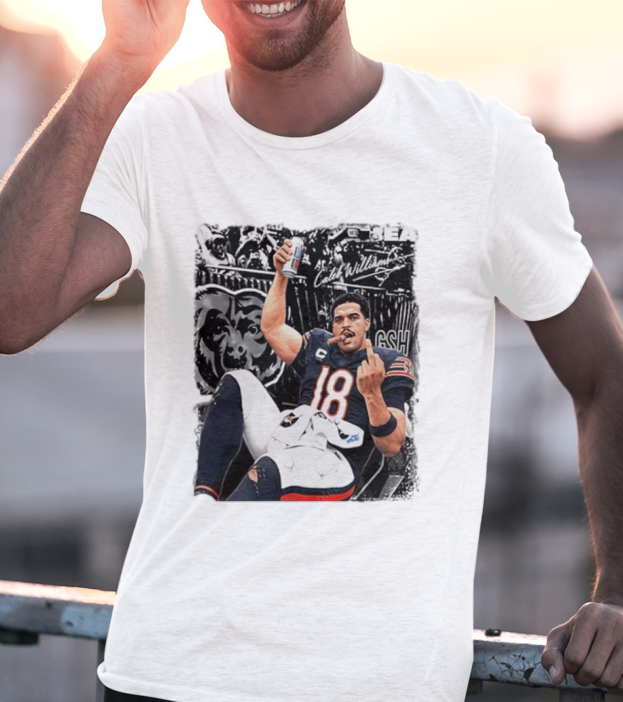 Caleb Williams Chicago Bears Drinking Beer And Smoking Cigar Iconic Gesture T-Shirt