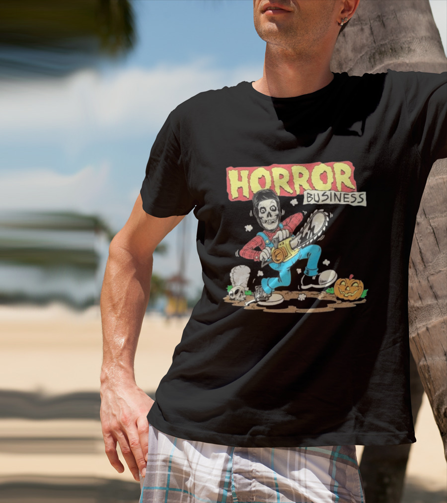 Misfits Horror Business Skeleton With Chainsaw And Pumpkin T-Shirt