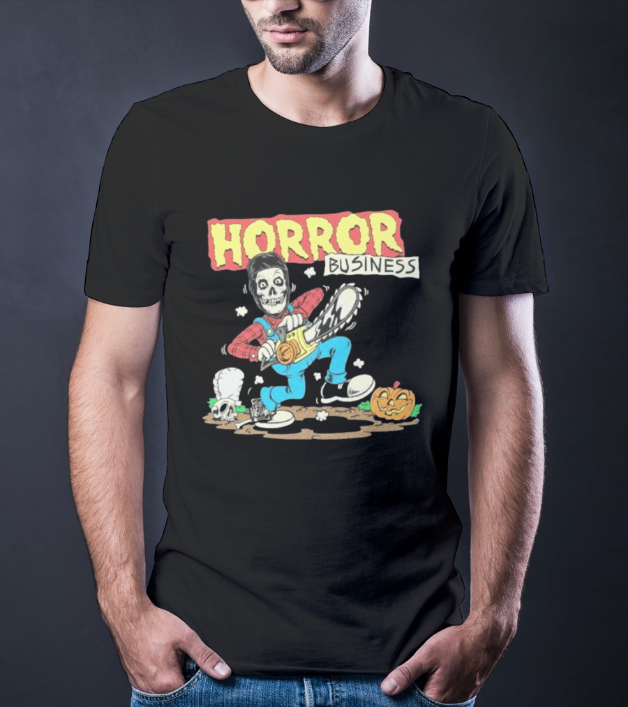 Misfits Horror Business Skeleton With Chainsaw And Pumpkin T-Shirt