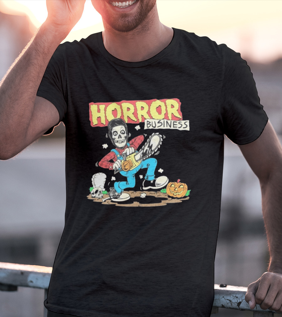 Misfits Horror Business Skeleton With Chainsaw And Pumpkin T-Shirt