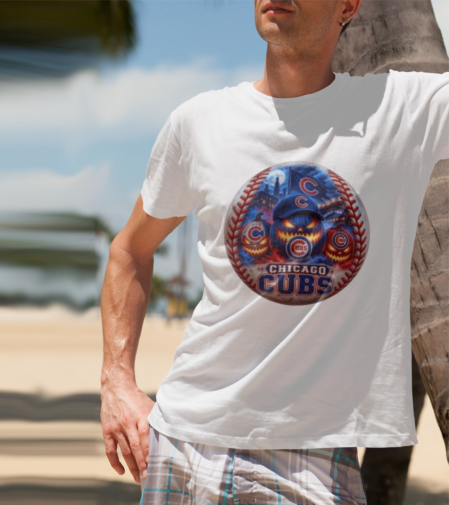 Chicago Cubs Wrigley Field Halloween Jack O' Lantern Baseball T-Shirt