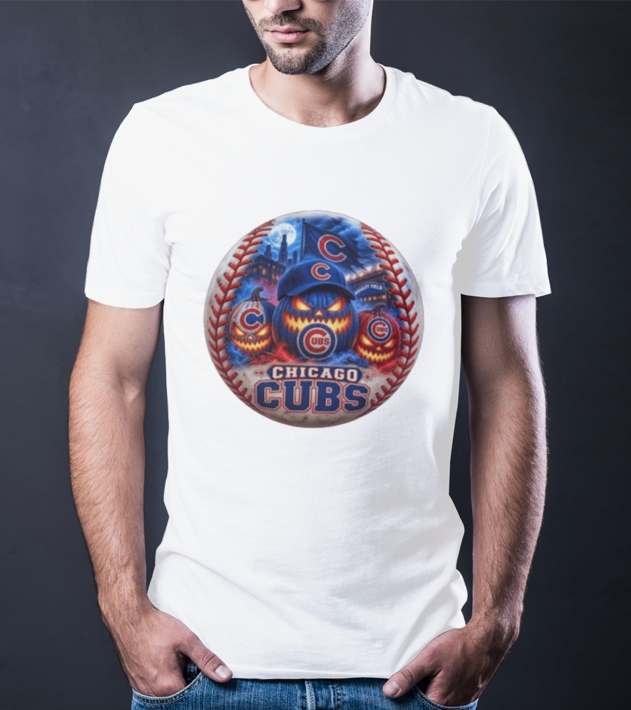 Chicago Cubs Wrigley Field Halloween Jack O' Lantern Baseball T-Shirt