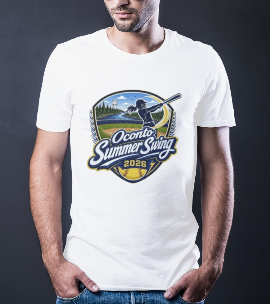Oconto Summer Swing 2026 Baseball Event With Batter And Scenic Field T-Shirt
