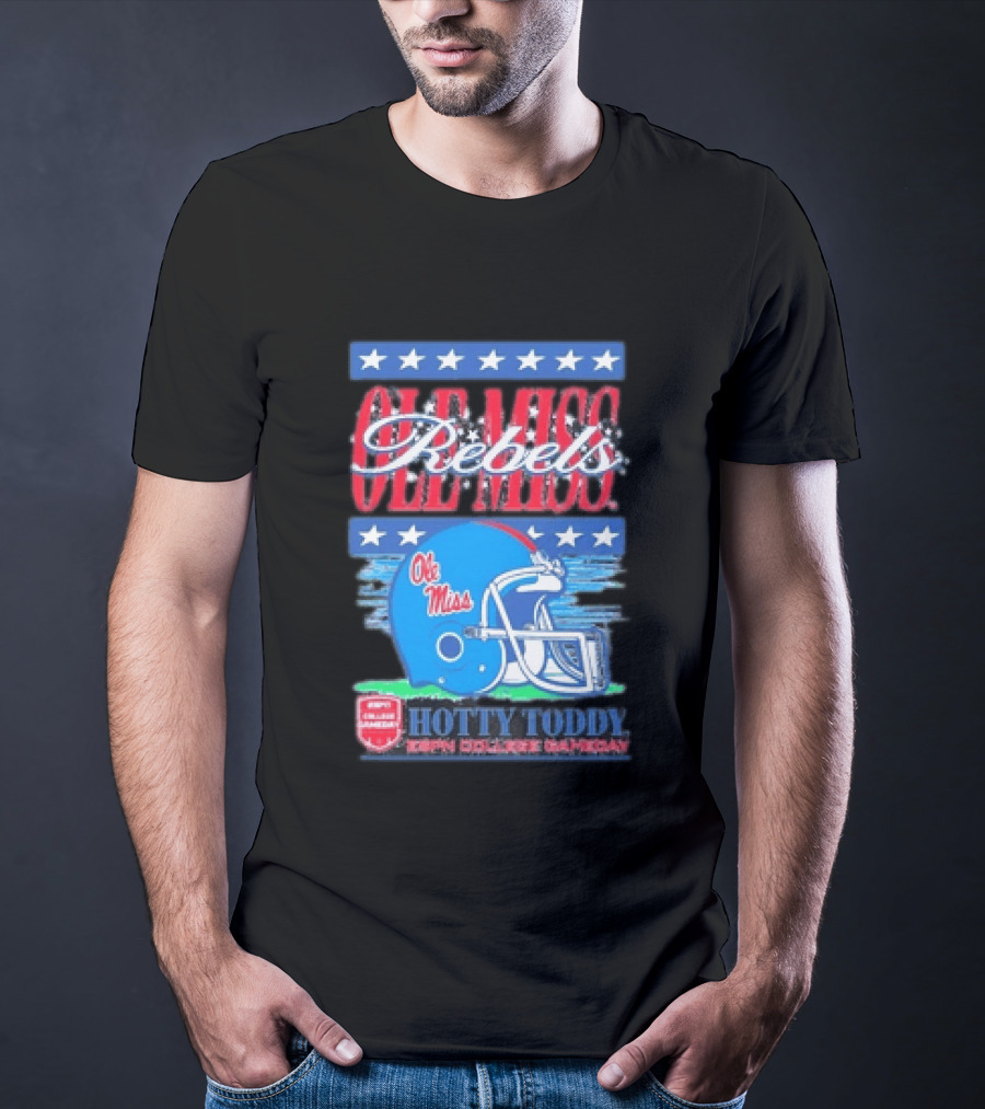 Ole Miss Rebels Hotty Toddy ESPN College Gameday Football Helmet Stars T-Shirt