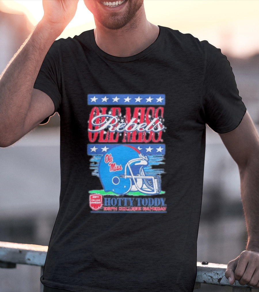 Ole Miss Rebels Hotty Toddy ESPN College Gameday Football Helmet Stars T-Shirt