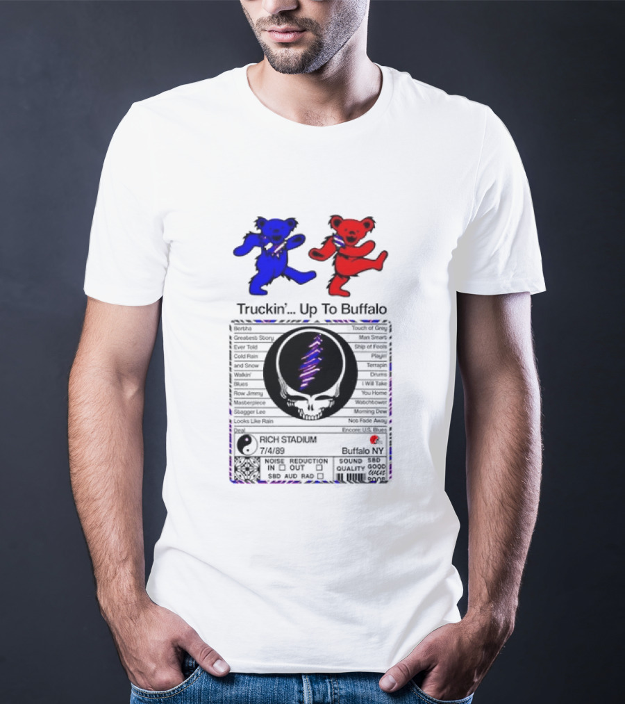 Grateful Dead Dancing Bears Truckin Up To Buffalo Nutrition Label T-Shirt